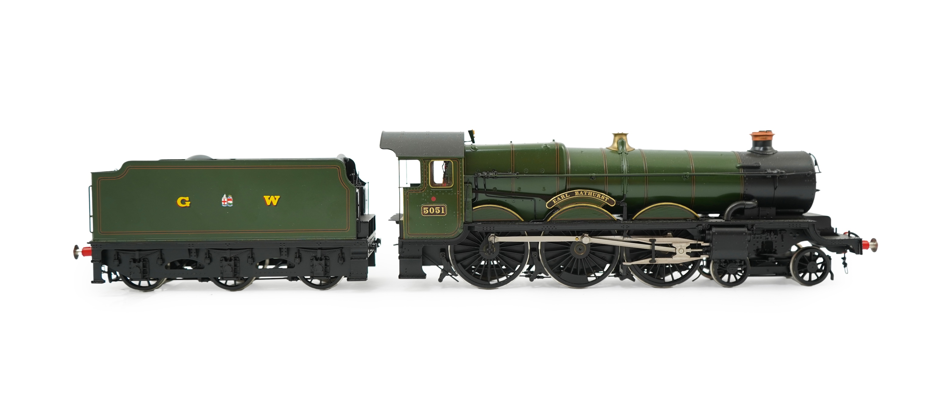 An 0 Gauge Tower Models, Blackpool, made in Sancheng China, model of GWR Castle Class, Earl Bathurst 5051, 4-6-0 tender locomotive, powered for two rail operation.